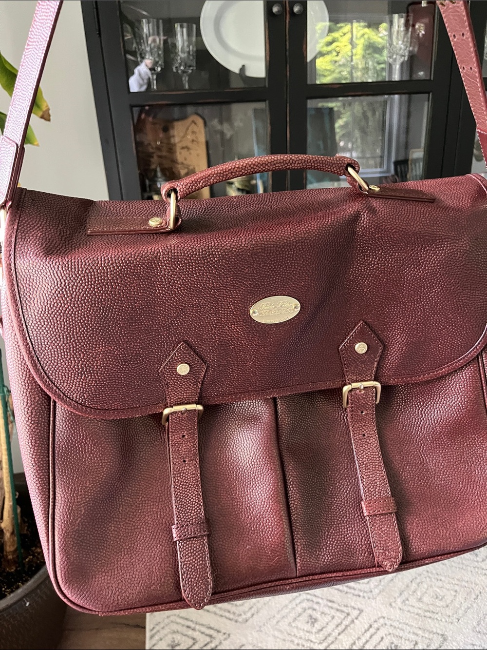 Brooks Brothers Burgundy Football Leather Briefcase Shoulder Bag